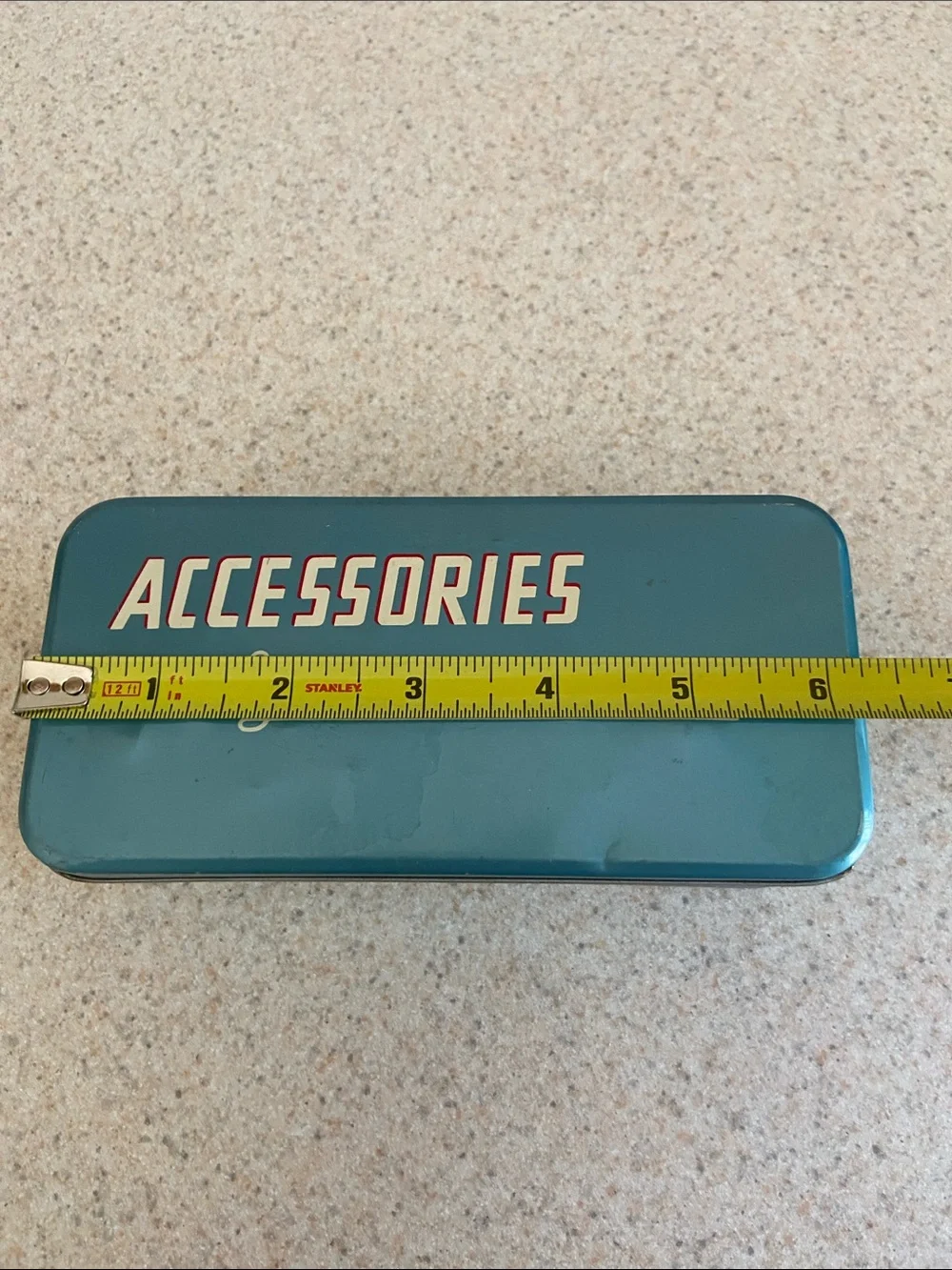 Vintage Sewing Machine Accessories Tin Blue Metal Storage Box